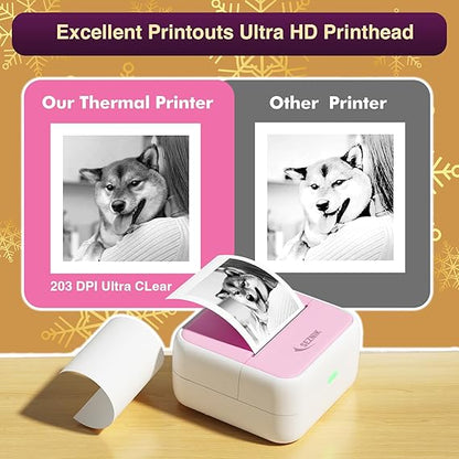 SEZNIK Mini Printer, Inkless, Thermal, Bluetooth, Portable Printer, Compatible Android, iOS Mobile. 1 Year Warranty (MiniX-Pink)