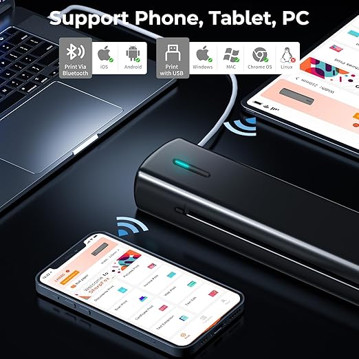 Portable A4 Printer, Bluetooth, Inkless Thermal Printer | USB, Bluetooth Compatible with Android iOS Laptop | 1 Year Warranty (Lite-203DPI-Black)