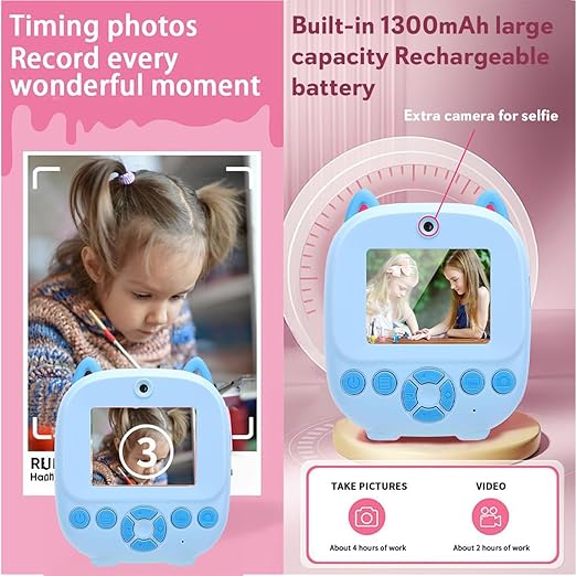 SEZNIK Mini Camera Printer, Click Photo Print, Inkless, Bluetooth HD Print, Android, iOS. Instant Print (Neo-Blue)