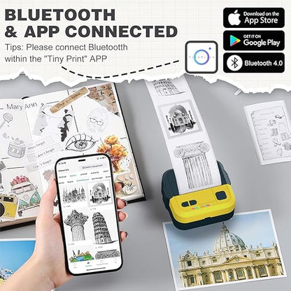SEZNIK Mini Printer, Inkless, Thermal, Bluetooth, Portable Printer, Compatible Android, iOS Mobile. 1 Year Warranty (Echo-GoldenYellow)