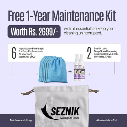 SEZNIK Mighty Wet and Dry Vacuum Cleaner for Home | Spot Cleaning & Blowing | 1300Watt, 20KPA Suction | 9 Attachments | 6m BIS Cord | Includes Free 1 Year Maintenance Kit Worth ₹2699 | 1 Year Warranty