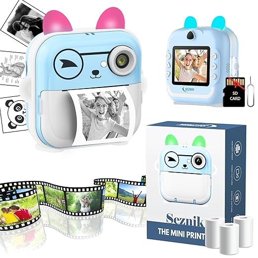 SEZNIK Mini Camera Printer, Click Photo Print, Inkless Bluetooth HD Print | Compatible with Android, iOS Mobile. Instant Print Pictures, Labels | 1 Year Warranty by SEZNIK (Mini-B40-Blue)