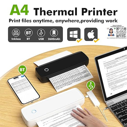 SEZNIK Portable A4 Printer, Wireless, Inkless for Professionals,Tavel | Mini Printer | USB, Bluetooth Printer Compatible with Android iOS Laptop | 1 Year Warranty (Classic-203dpi-Black)