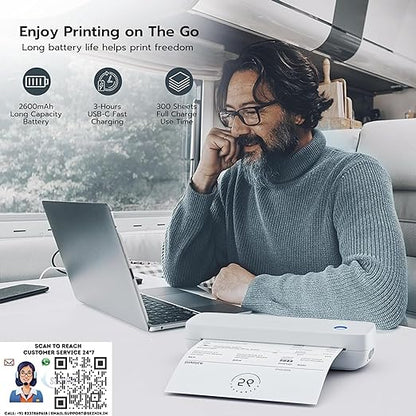 SEZNIK Portable A4 Printer, Wireless, Inkless for Professionals,Tavel | Mini Printer | USB, Bluetooth Printer Compatible with Android iOS Laptop | 1 Year Warranty (Classic-203dpi-Black)