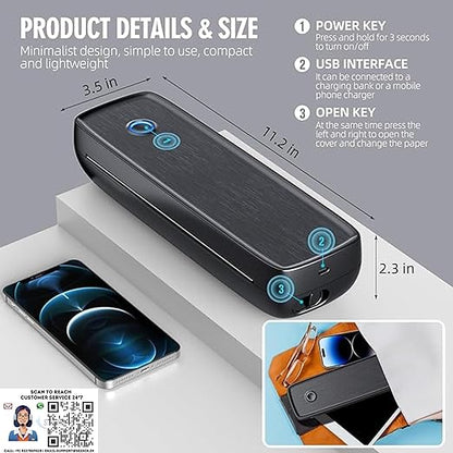 SEZNIK Portable A4 Printer, Wireless, Inkless for Professionals,Tavel | Mini Printer | USB, Bluetooth Printer Compatible with Android iOS Laptop | 1 Year Warranty (Classic-203dpi-Black)