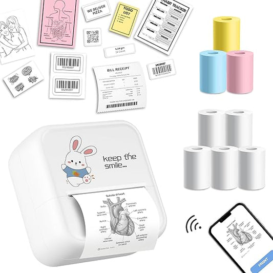 SEZNIK Mini Printer, Inkless, Thermal, Bluetooth, Portable Printer, Compatible Android, iOS Mobile. 1 Year Warranty (MiniX-White))