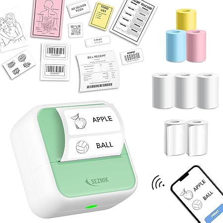 SEZNIK Mini Printer, Inkless, Thermal, Bluetooth, Portable Printer, Compatible Android, iOS Mobile. 1 Year Warranty (MiniX-Green)