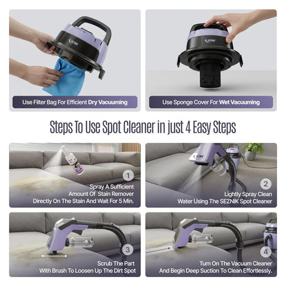 SEZNIK Mighty Wet and Dry Vacuum Cleaner for Home | Spot Cleaning & Blowing | 1300Watt, 20KPA Suction | 9 Attachments | 6m BIS Cord | Includes Free 1 Year Maintenance Kit Worth ₹2699 | 1 Year Warranty