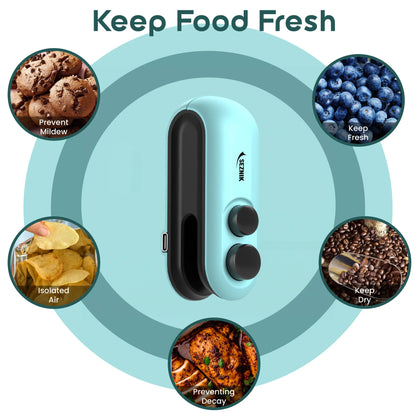 Seznik Portable Mini Sealing Machine, Handheld Packet Sealer for Food, Snacks, Chips, Fresh Storage, Plastic Bags Sealing Machine, 1 YEAR Warranty (Cyan)