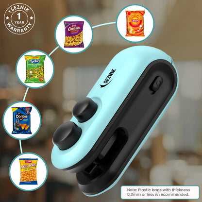 Seznik Portable Mini Sealing Machine, Handheld Packet Sealer for Food, Snacks, Chips, Fresh Storage, Plastic Bags Sealing Machine, 1 YEAR Warranty (Cyan)