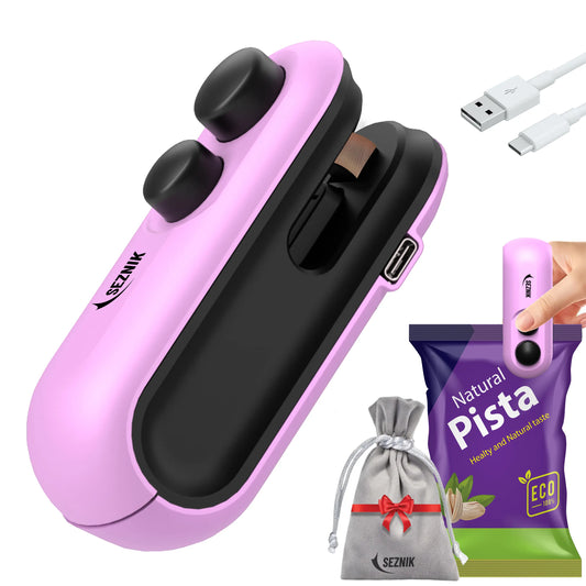 Seznik Portable Mini Sealing Machine, Handheld Packet Sealer for Food, Snacks, Chips, Fresh Storage, Plastic Bags Sealing Machine, 1 YEAR Warranty (Purple)