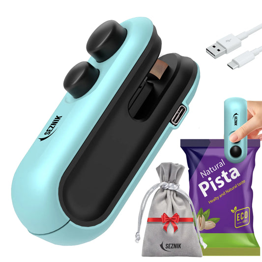 Seznik Portable Mini Sealing Machine, Handheld Packet Sealer for Food, Snacks, Chips, Fresh Storage, Plastic Bags Sealing Machine, 1 YEAR Warranty (Cyan)
