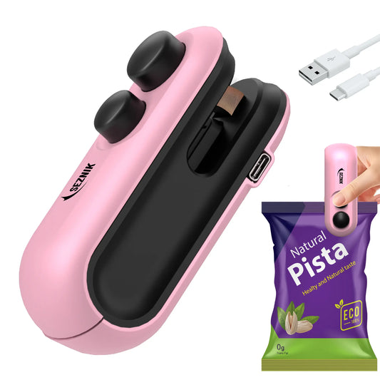 Seznik Portable Mini Sealing Machine, Handheld Packet Sealer for Food, Snacks, Chips, Fresh Storage, Plastic Bags Sealing Machine, 1 YEAR Warranty (Pink)