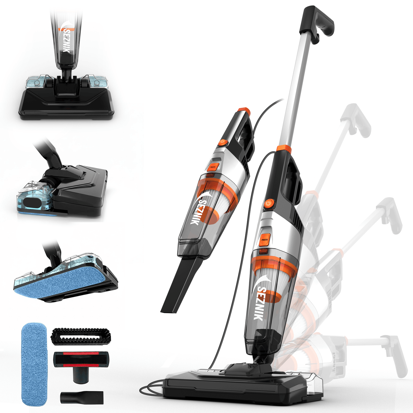 SEZNIK Vacuum Cleaner for Home Use Wet and Dry | Wet Spills & Floor Mopping + Dry Vacuuming | Turbo Sweep 3-in-1 Handheld Vacuum Cleaner | Corded, 600W, 20kpa Suction | 200ml Water Tank (SZ-V07)